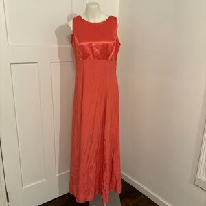Alfred Angelo Bright Coral Pink High Neck Bow Back Spring Neon Maxi Dress